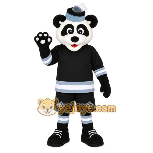 Black White Blue Hockey Panda Mascot Costume