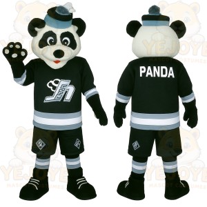 Black White Blue Hockey Panda Mascot Costume