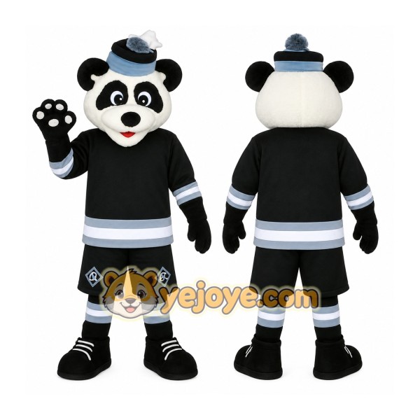 Black White Blue Hockey Panda Mascot Costume