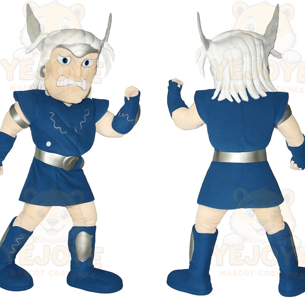 Blue White Silver Viking Mascot Costume