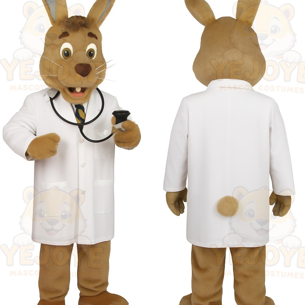 Brown White Doctor Rabbit Mascot Costume