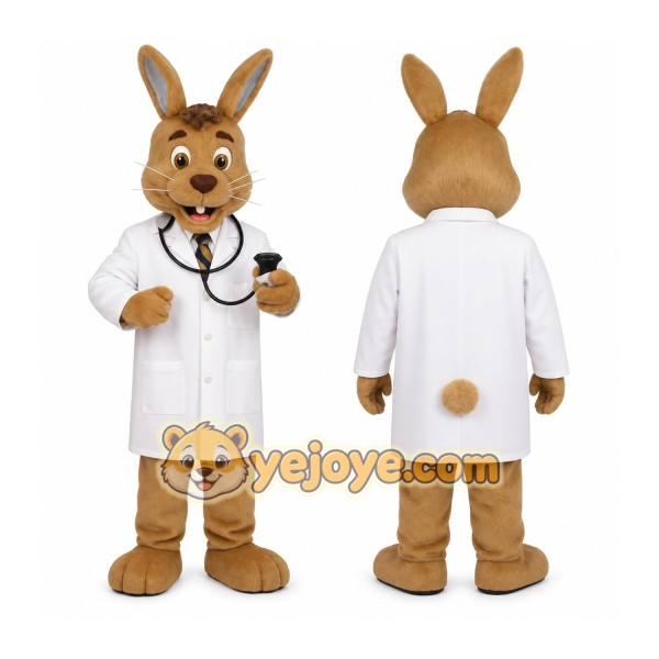 Brown White Doctor Rabbit Mascot Costume
