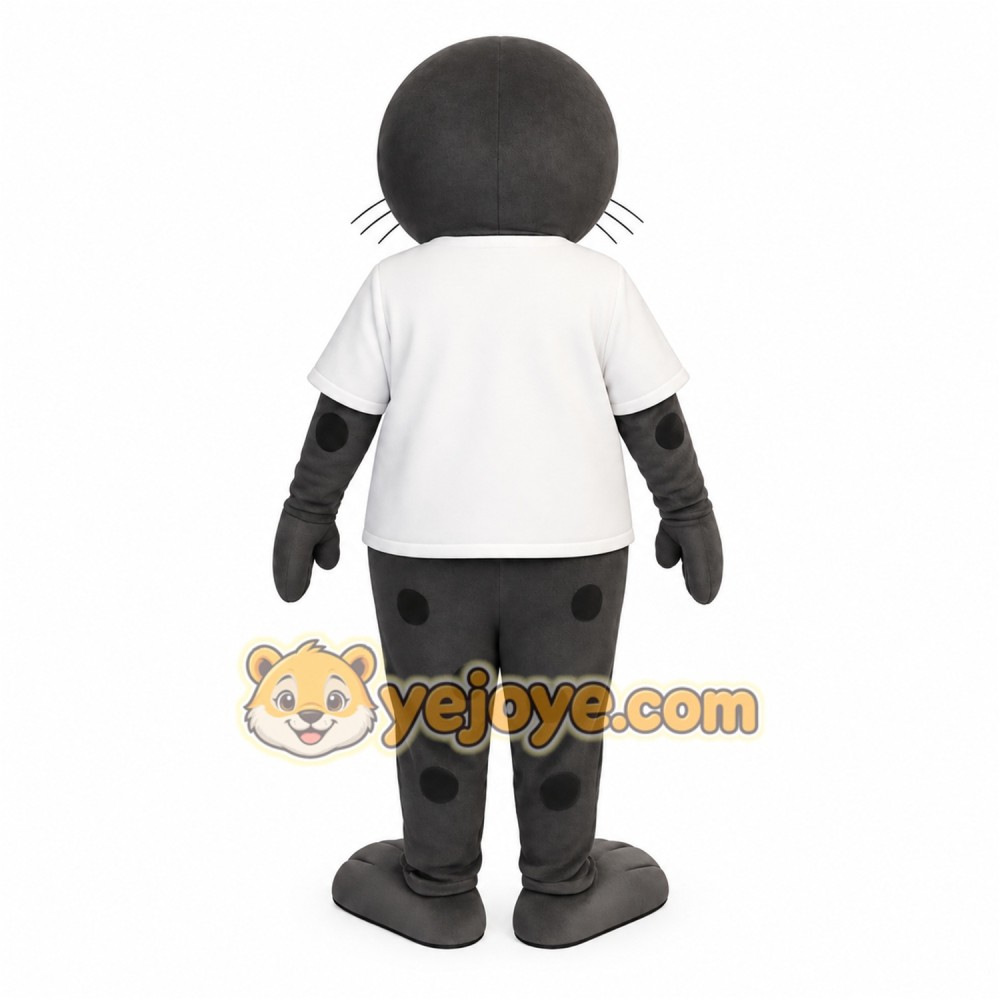 Gray Black Seal In White Shirt Mascot Costume Gray Black Seal In White Shirt Mascot Costume