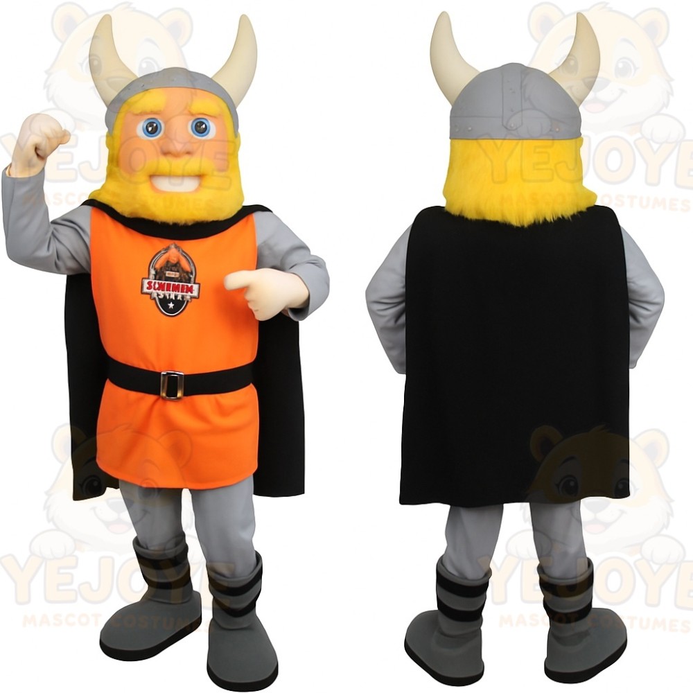 Orange Gray Black Bearded Viking Mascot Costume