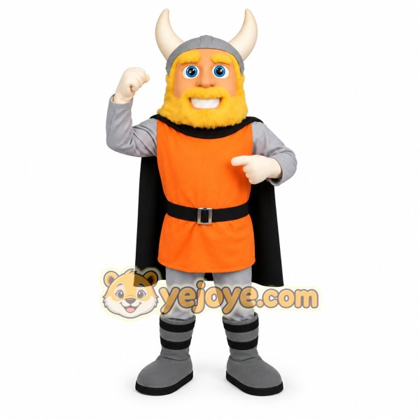Orange Gray Black Bearded Viking Mascot Costume