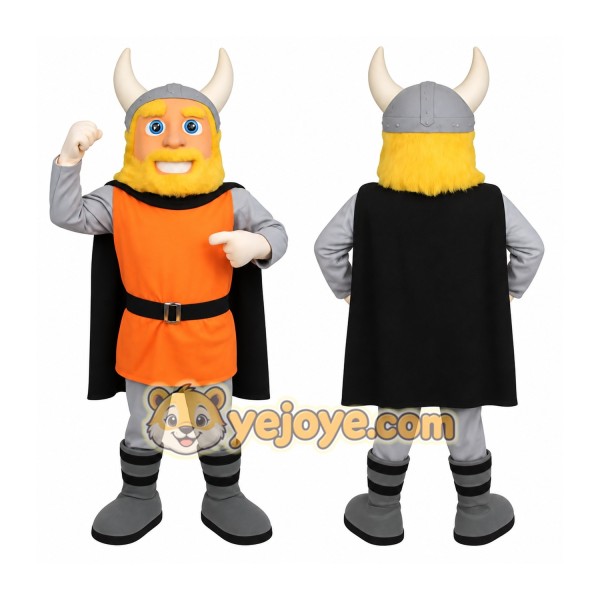Orange Gray Black Bearded Viking Mascot Costume