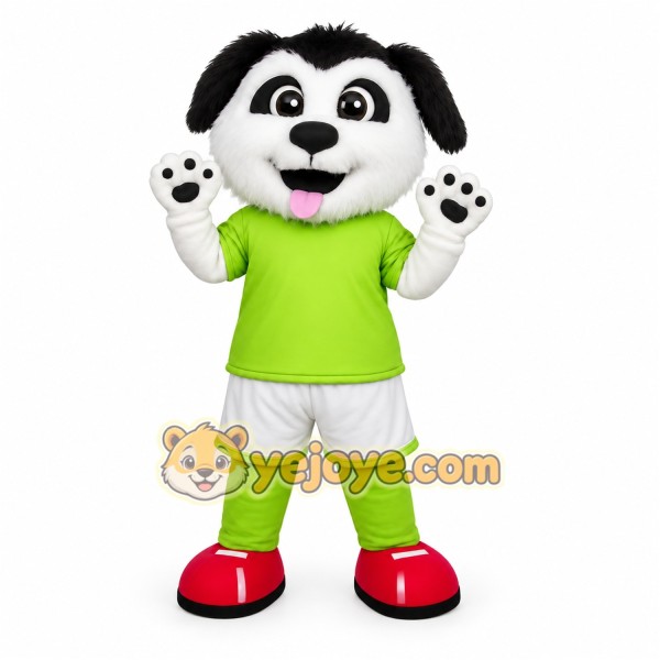 Black White Green Soccer Dog Mascot Costume