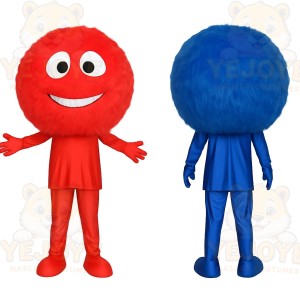Red Blue Fuzzy Smiley Face Mascot Costume
