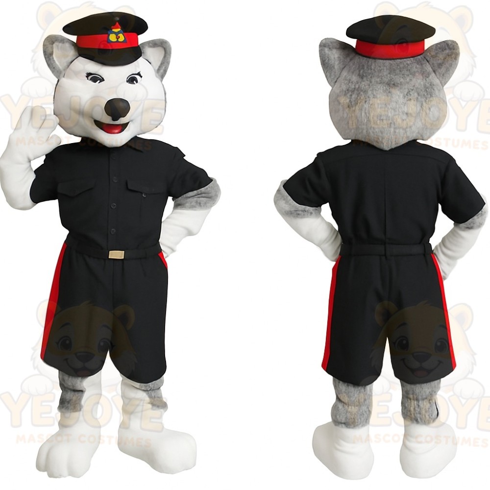 Gray White Husky Police Officer Mascot Costume