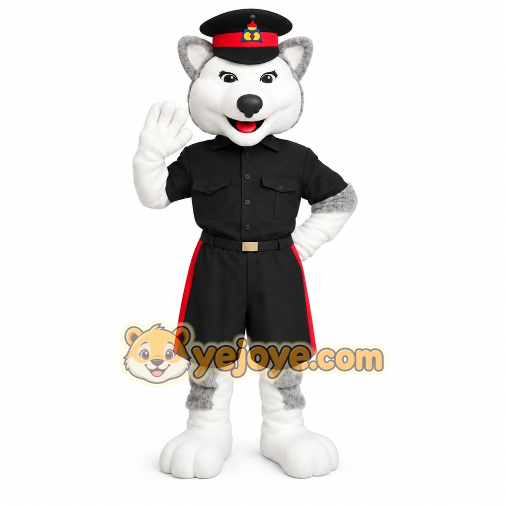 Gray White Husky Police Officer Mascot Costume