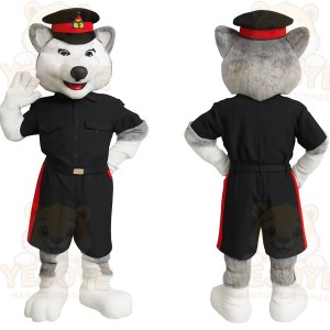 Gray White Husky Police Officer Mascot Costume