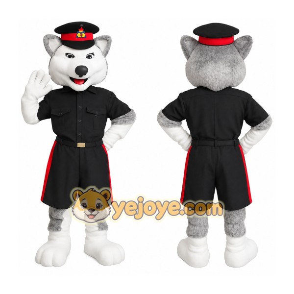 Gray White Husky Police Officer Mascot Costume