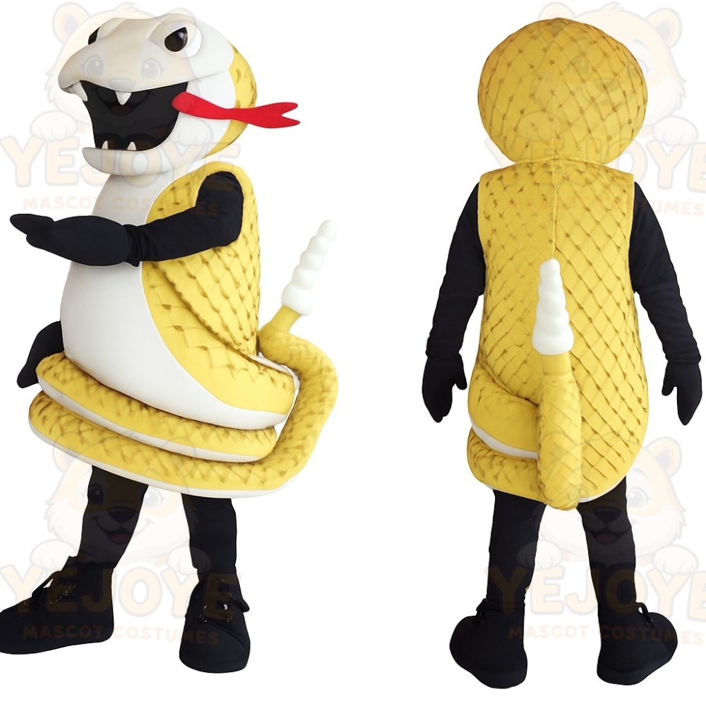 Yellow White Cobra Snake Mascot Costume