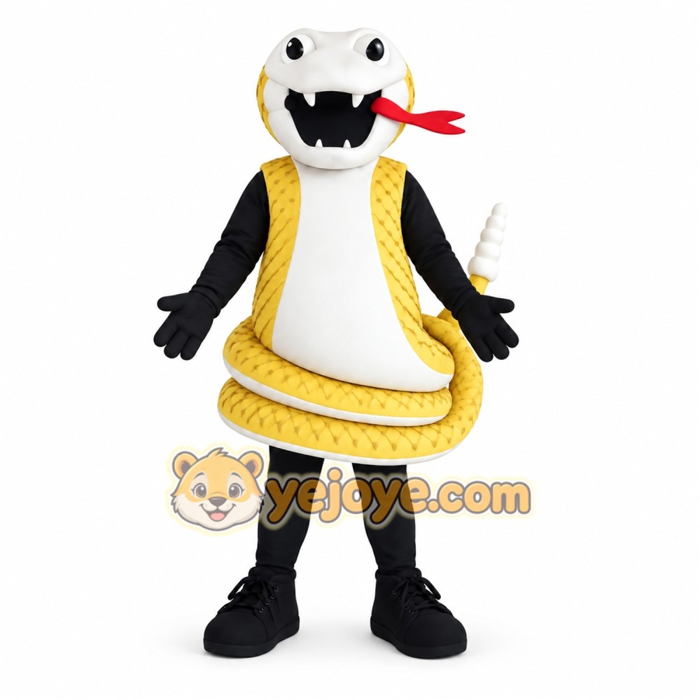 Yellow White Cobra Snake Mascot Costume