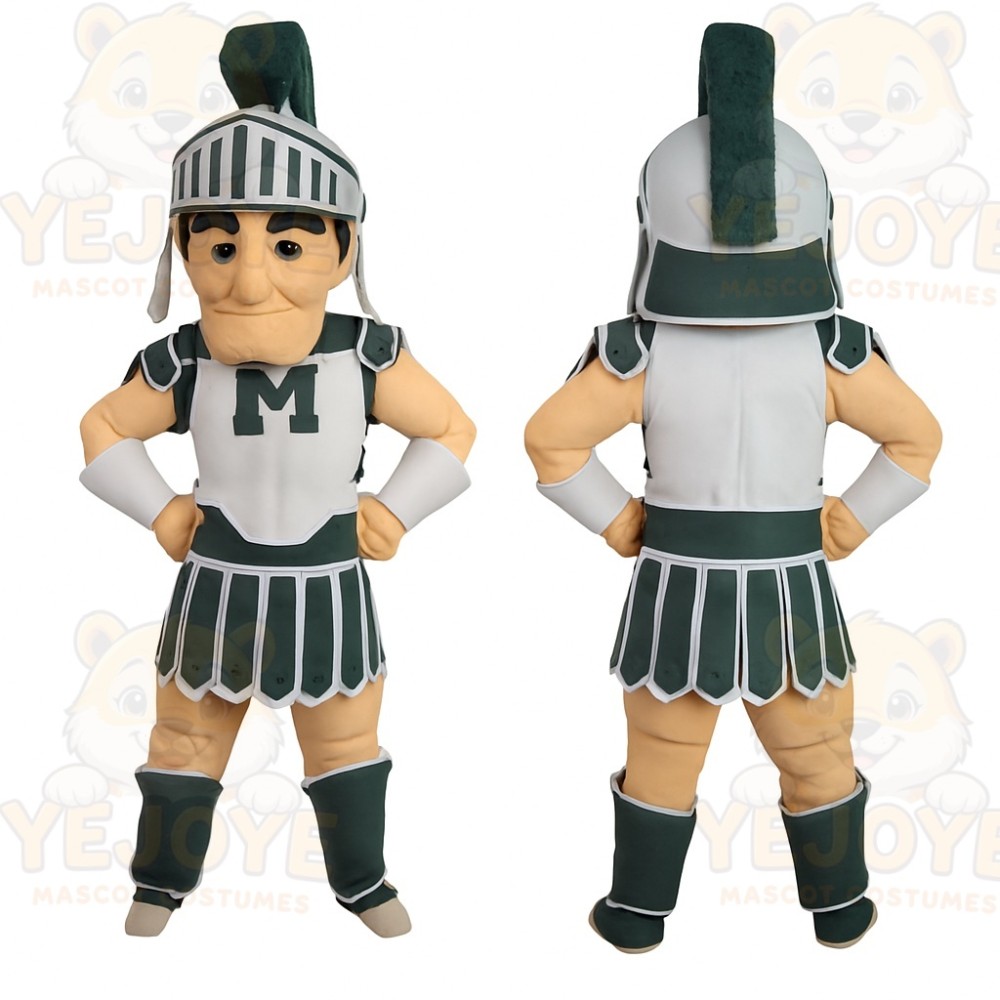 Green White Spartan Warrior Mascot Costume