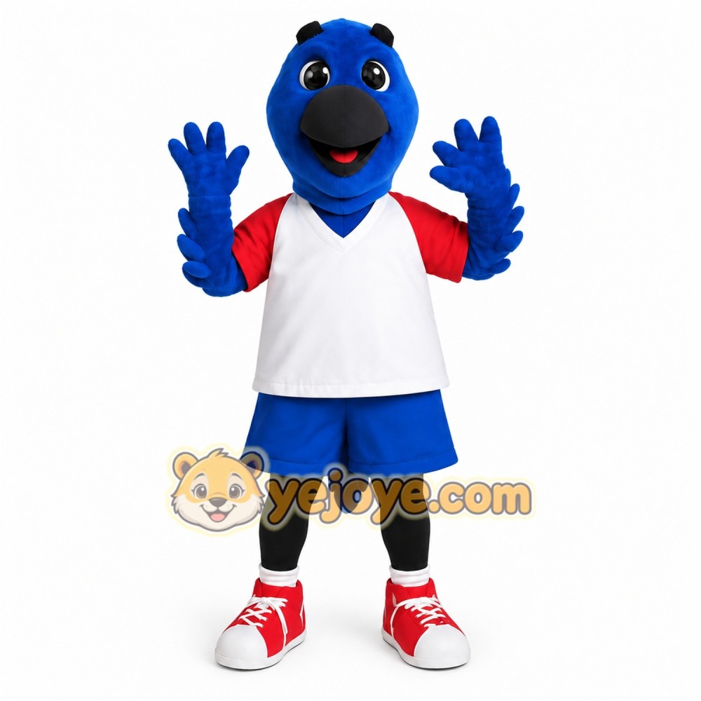 Blue Bird Mascot Costume with Red and White Shirt Blue Bird Mascot Costume with Red and White Shirt