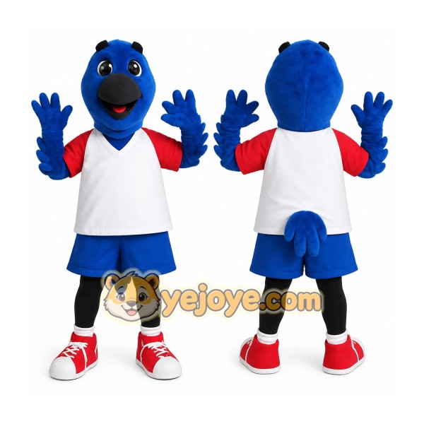 Blue Bird Mascot Costume with Red and White Shirt