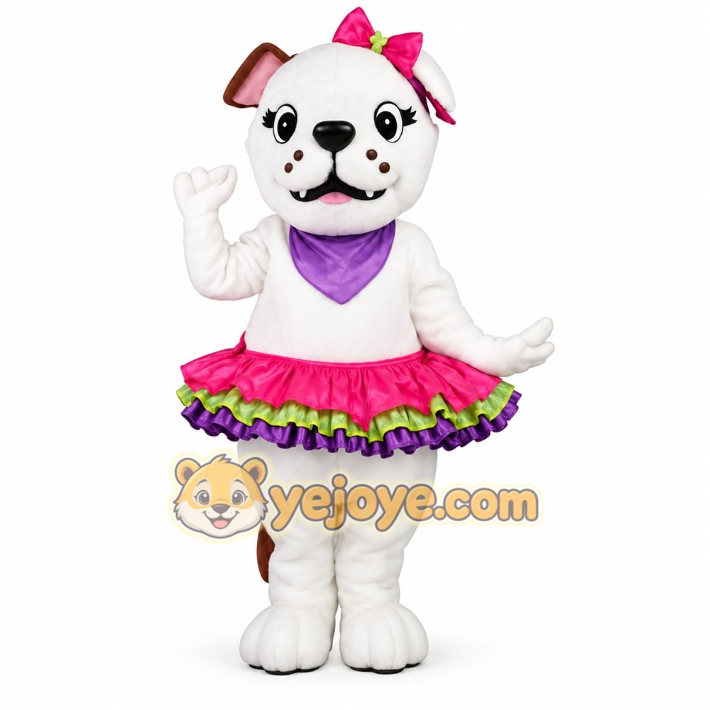 White Pink Purple Girl Dog Mascot Costume White Pink Purple Girl Dog Mascot Costume