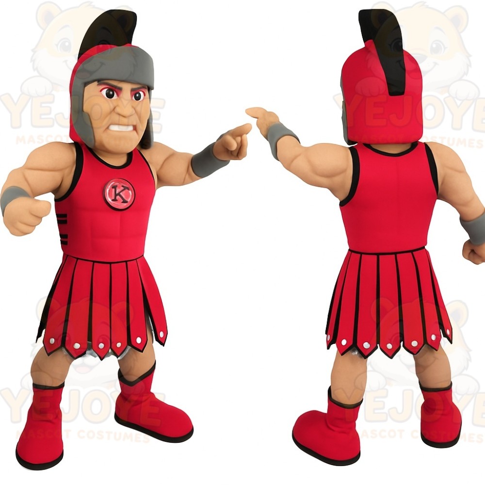 Red Gray Spartan Warrior Mascot Costume