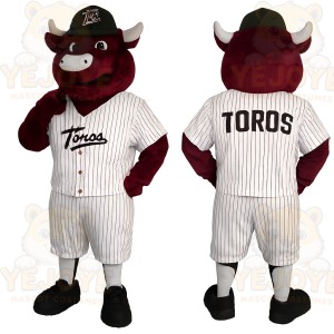 Burgundy White Bull Baseball Mascot Costume