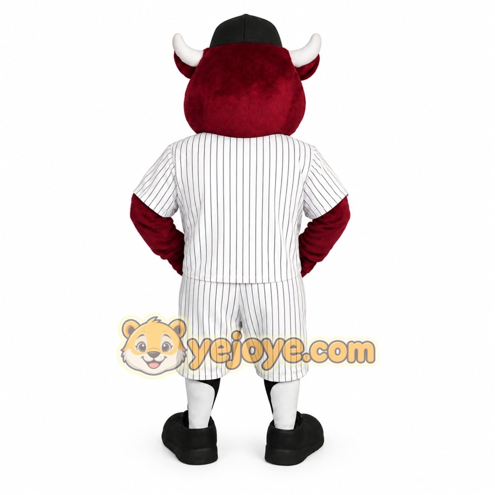 Burgundy White Bull Baseball Mascot Costume Burgundy White Bull Baseball Mascot Costume