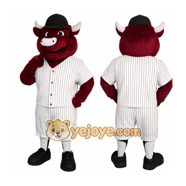 Burgundy White Bull Baseball Mascot Costume