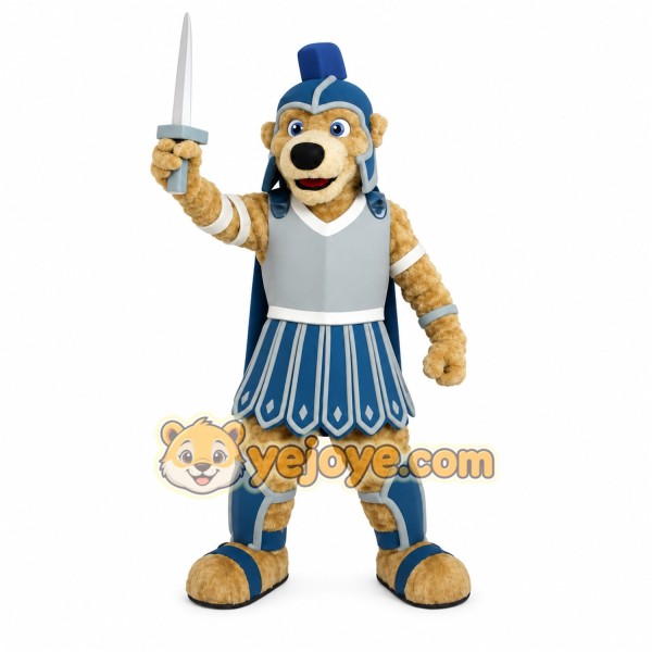Tan Blue Roman Lion Warrior Mascot Costume