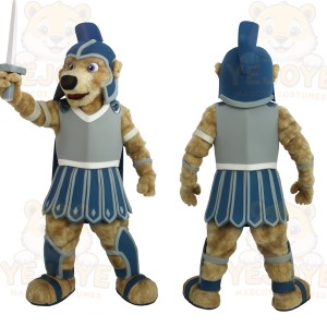 Tan Blue Roman Lion Warrior Mascot Costume