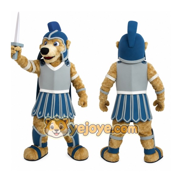 Tan Blue Roman Lion Warrior Mascot Costume