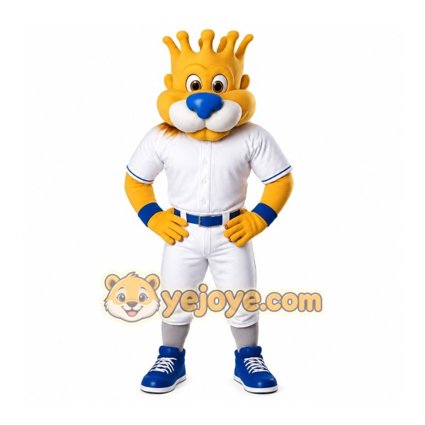 Yellow Blue Crowned Lion Baseball Mascot Costume