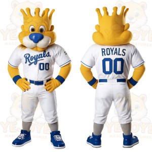 Yellow Blue Crowned Lion Baseball Mascot Costume