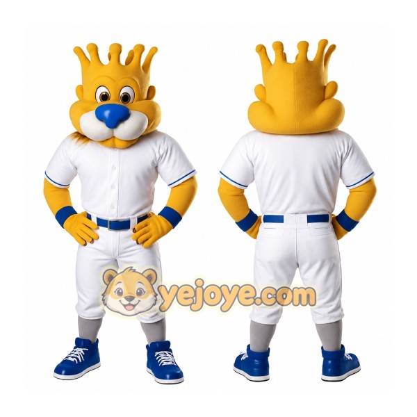 Yellow Blue Crowned Lion Baseball Mascot Costume