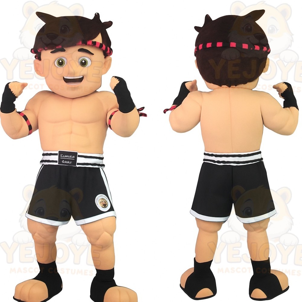 Tan Black Red Boxer Boy Mascot Costume