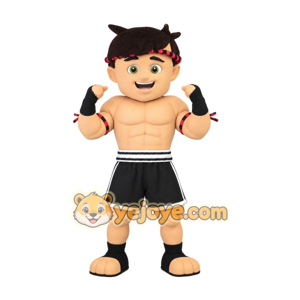 Tan Black Red Boxer Boy Mascot Costume