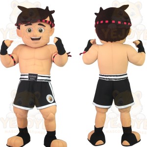 Tan Black Red Boxer Boy Mascot Costume