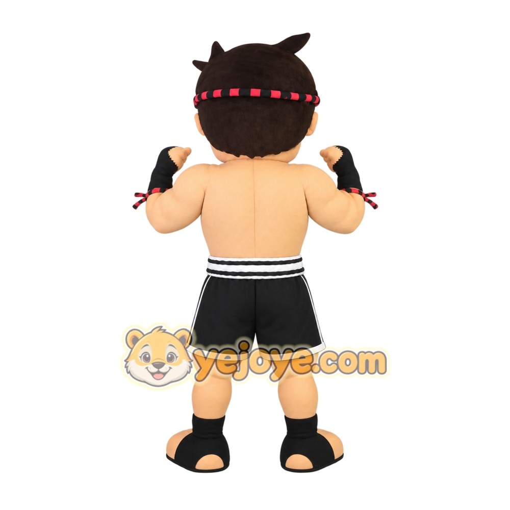 Tan Black Red Boxer Boy Mascot Costume