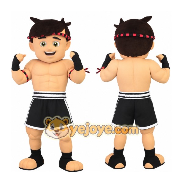 Tan Black Red Boxer Boy Mascot Costume