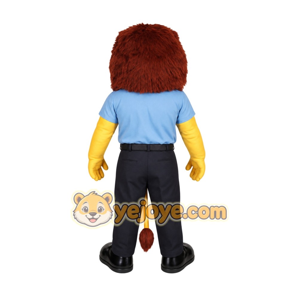 Yellow Brown Lion With Blue Shirt Mascot Costume Yellow Brown Lion With Blue Shirt Mascot Costume