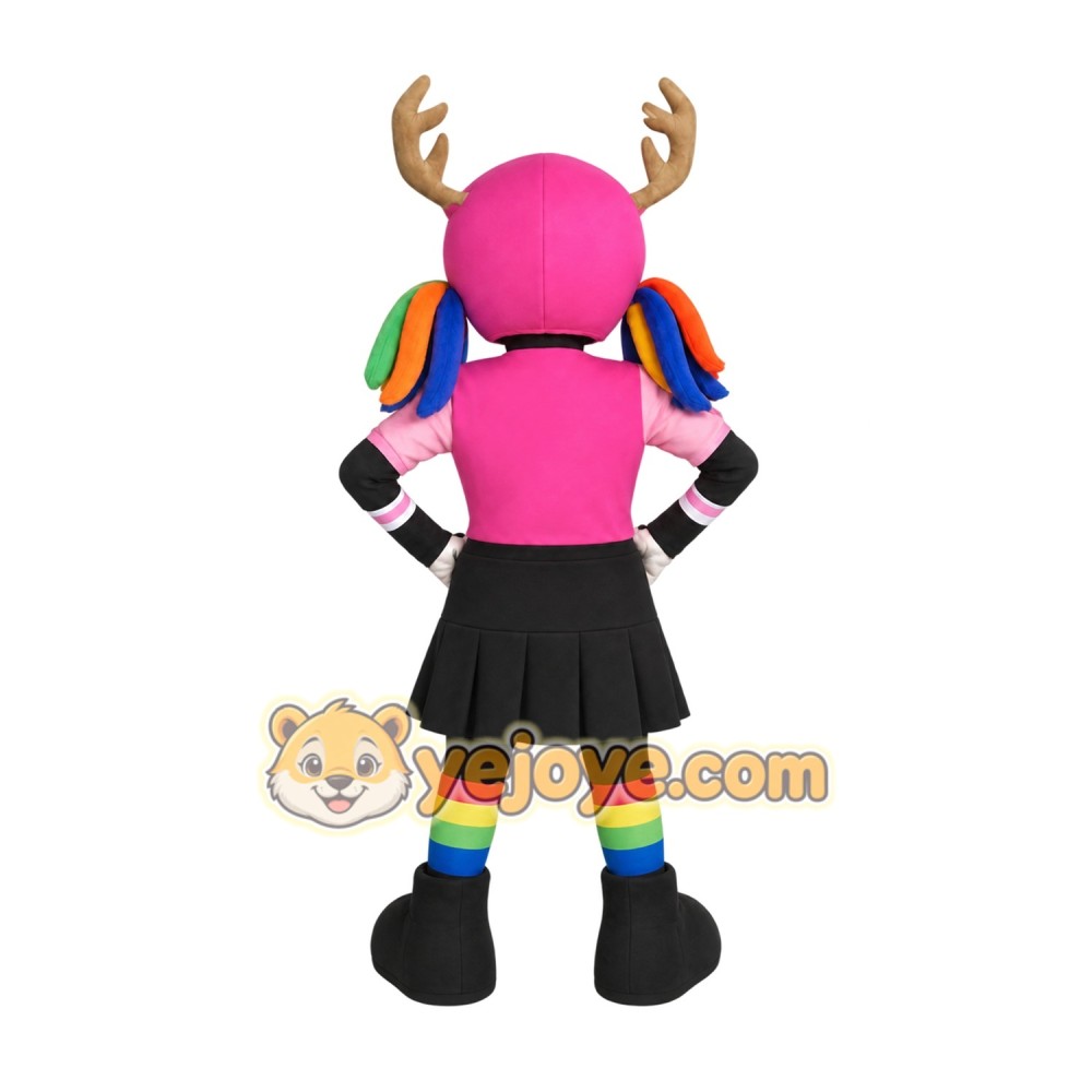 Pink Black Antler Skull Girl Mascot Costume