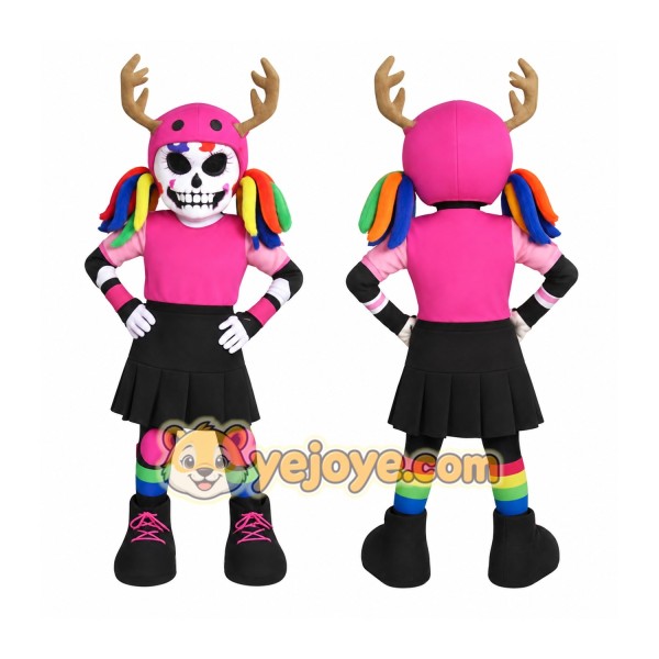 Pink Black Antler Skull Girl Mascot Costume
