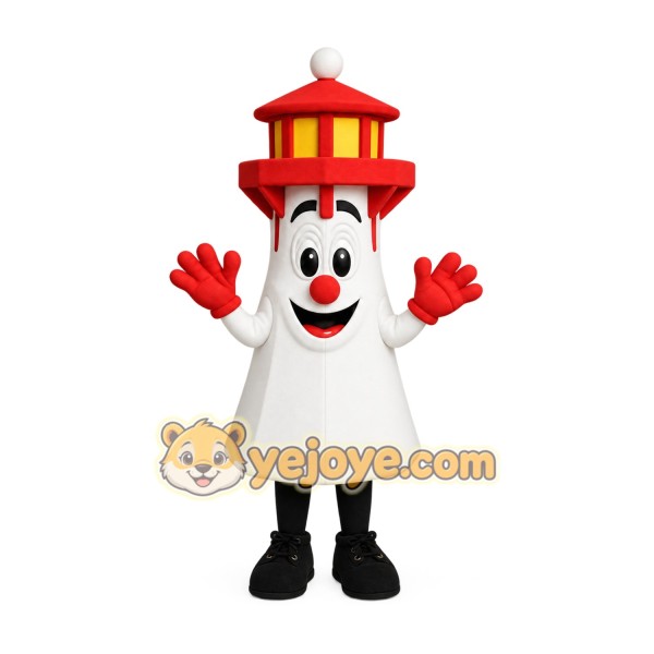 Red White Smiling Lighthouse Mascot Costume