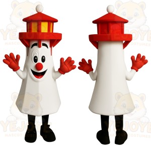 Red White Smiling Lighthouse Mascot Costume