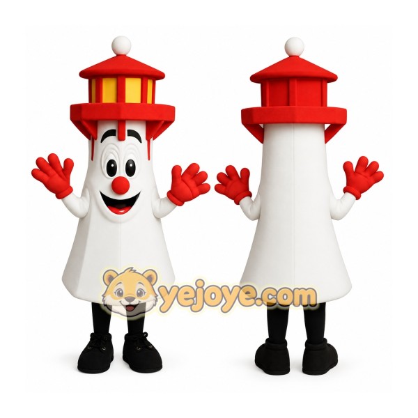 Red White Smiling Lighthouse Mascot Costume