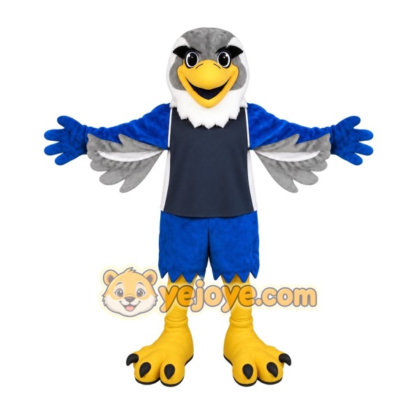 Blue Gray White Yellow Eagle Mascot Costume