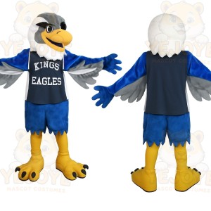 Blue Gray White Yellow Eagle Mascot Costume