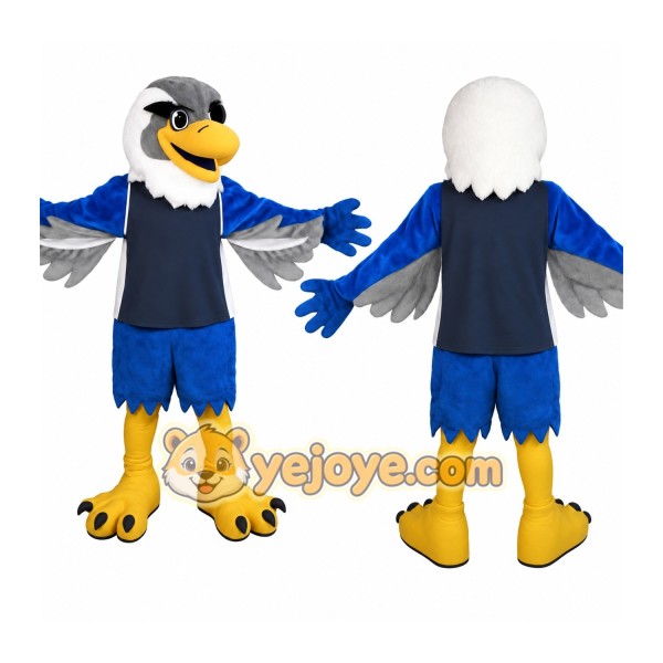 Blue Gray White Yellow Eagle Mascot Costume