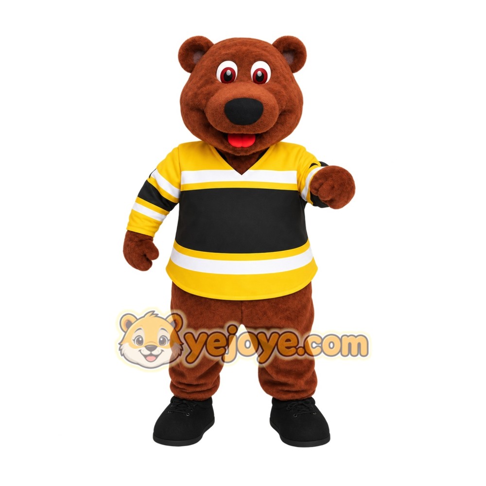 Brown Yellow Black Hockey Bear Mascot Costume Brown Yellow Black Hockey Bear Mascot Costume