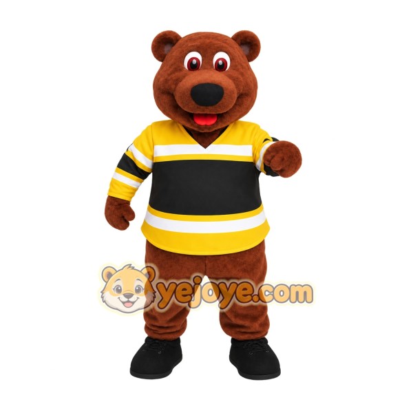 Brown Yellow Black Hockey Bear Mascot Costume