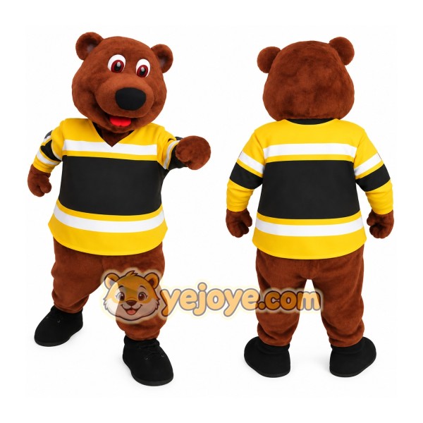 Brown Yellow Black Hockey Bear Mascot Costume