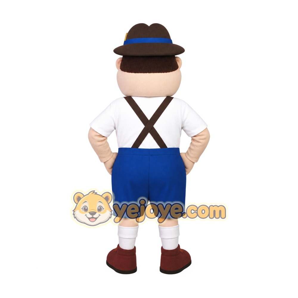 Blue White Mustached Bavarian Man Mascot Costume